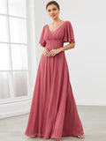 Chiffon Flutter Sleeve V-Neck Mother of the Bride Dress Formal Evening Dresses