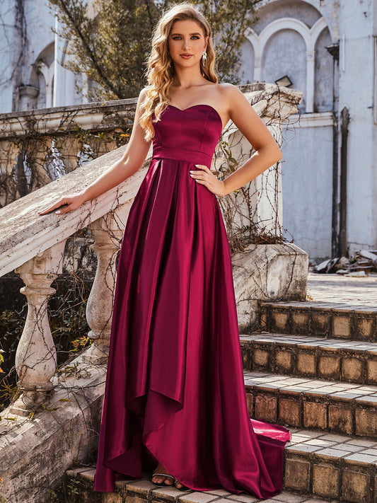 Custom Size Sweetheart Strapless Prom Dress with Asymmetrical Hem Evening Bridesmaid Dresses