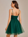 Verträumtes Spaghettiträger-Kurzes Plissee-Kleid aus Tüll für die Heimkehr