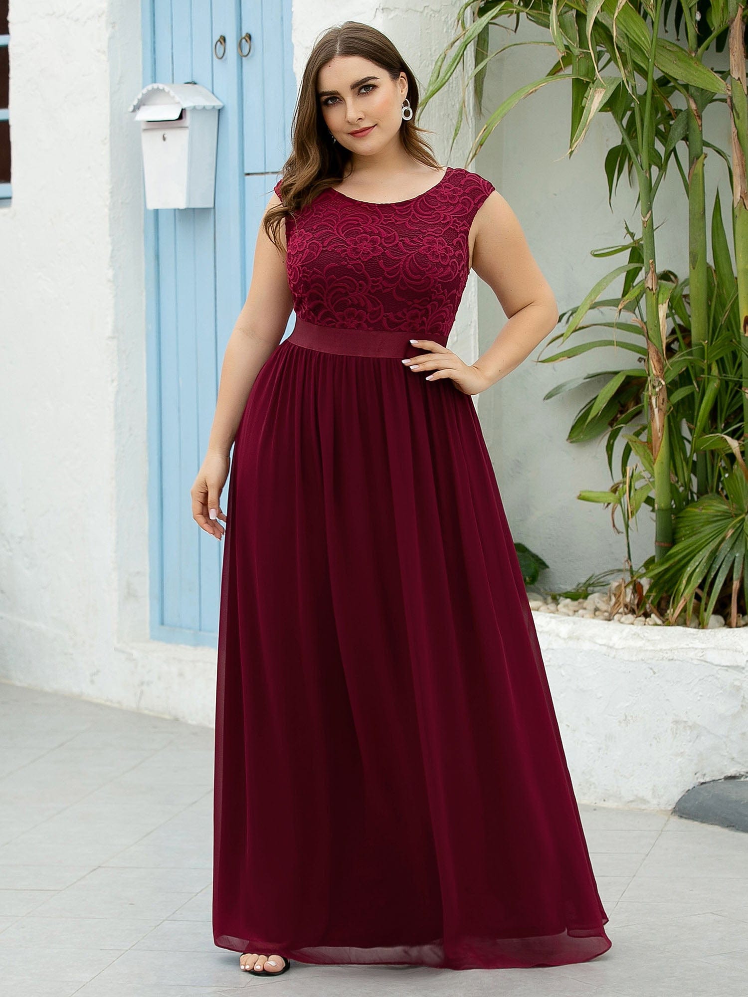Vestido de dama de honor clásico con escote redondo y espalda en V, de encaje, talla personalizada, para noche formal