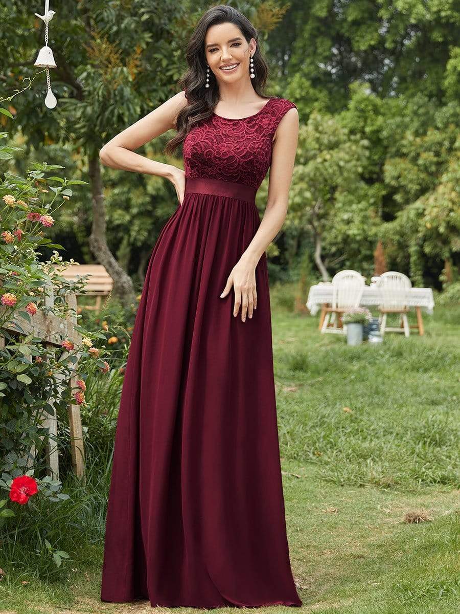 Vestido clásico de dama de honor con escote redondo y espalda en V, corpiño de encaje, vestidos formales de noche, vestidos de fiesta