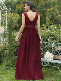 Vestido clásico de dama de honor con escote redondo y espalda en V, corpiño de encaje, vestidos formales de noche, vestidos de fiesta