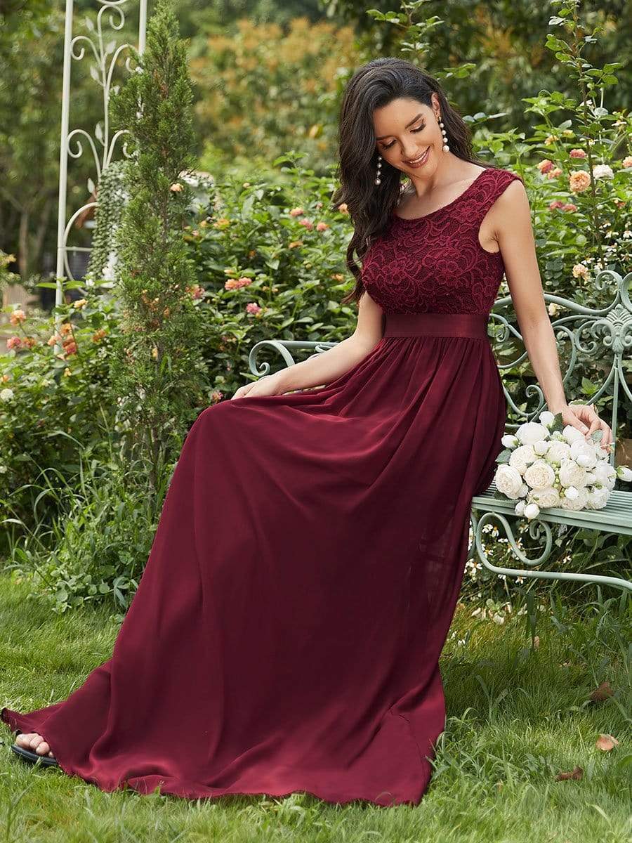 Vestido clásico de dama de honor con escote redondo y espalda en V, corpiño de encaje, vestidos formales de noche, vestidos de fiesta