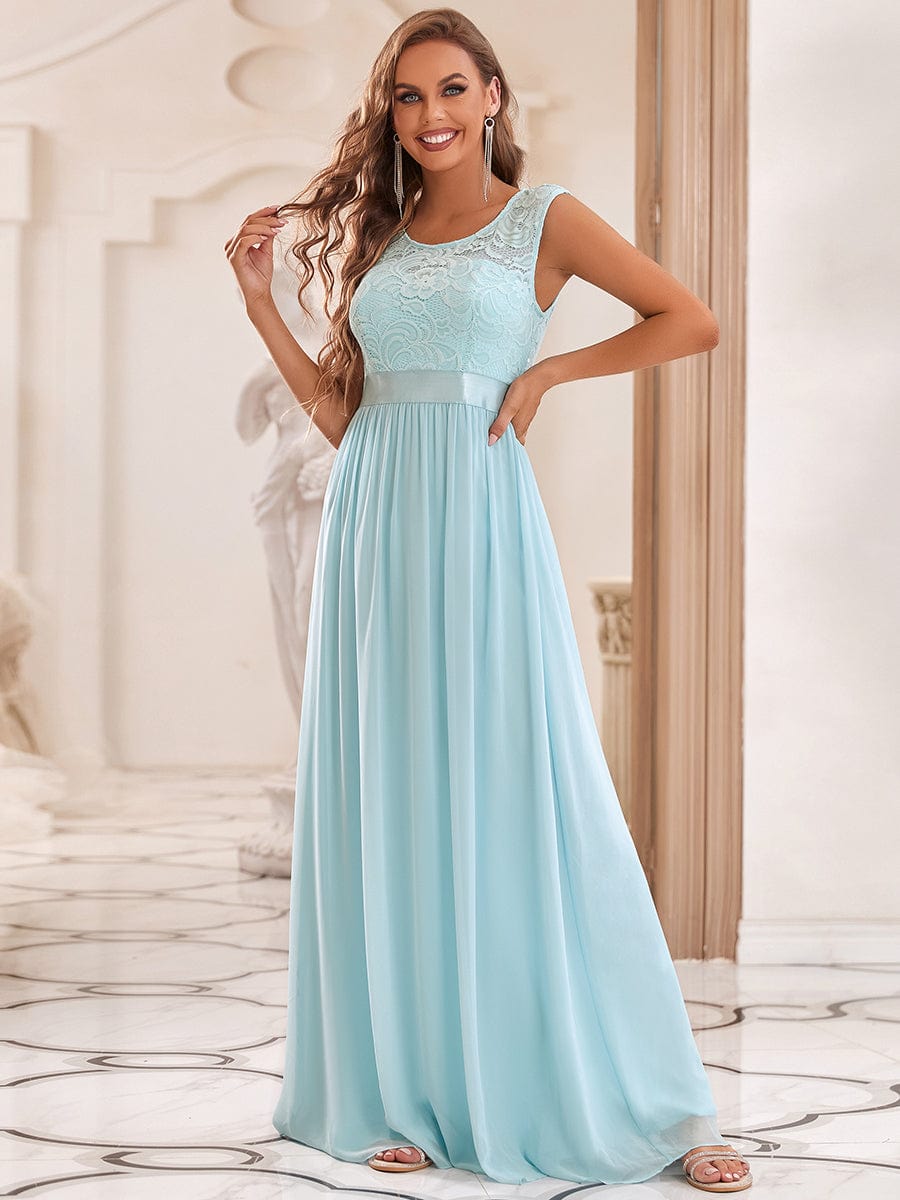 Vestido de dama de honor clásico con escote redondo y espalda en V, de encaje, talla personalizada, para noche formal