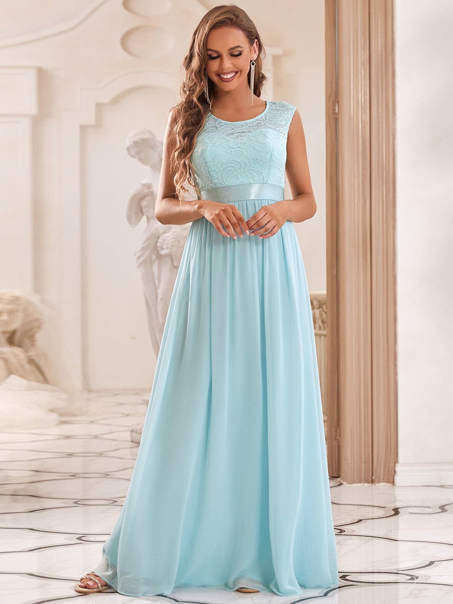 Vestido de dama de honor clásico con escote redondo y espalda en V, de encaje, talla personalizada, para noche formal