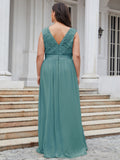 Vestido de dama de honor clásico con escote redondo y espalda en V, de encaje, talla personalizada, para noche formal