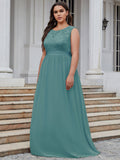 Vestido de dama de honor clásico con escote redondo y espalda en V, de encaje, talla personalizada, para noche formal