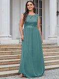 Vestido clásico de dama de honor con escote redondo, espalda descubierta y corpiño de encaje, vestidos de noche formales para mujer.