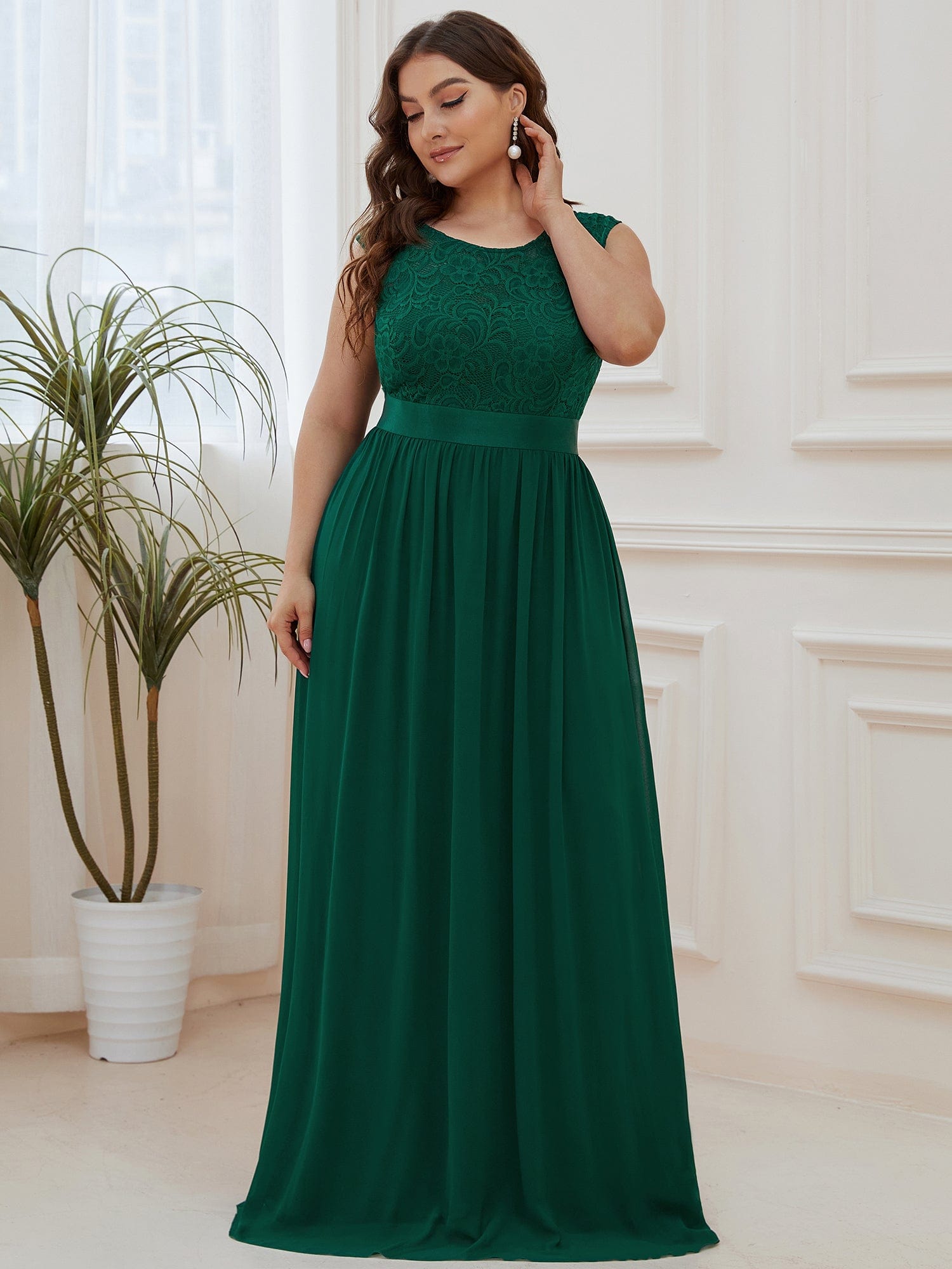 Vestido de dama de honor clásico con escote redondo y espalda en V, de encaje, talla personalizada, para noche formal