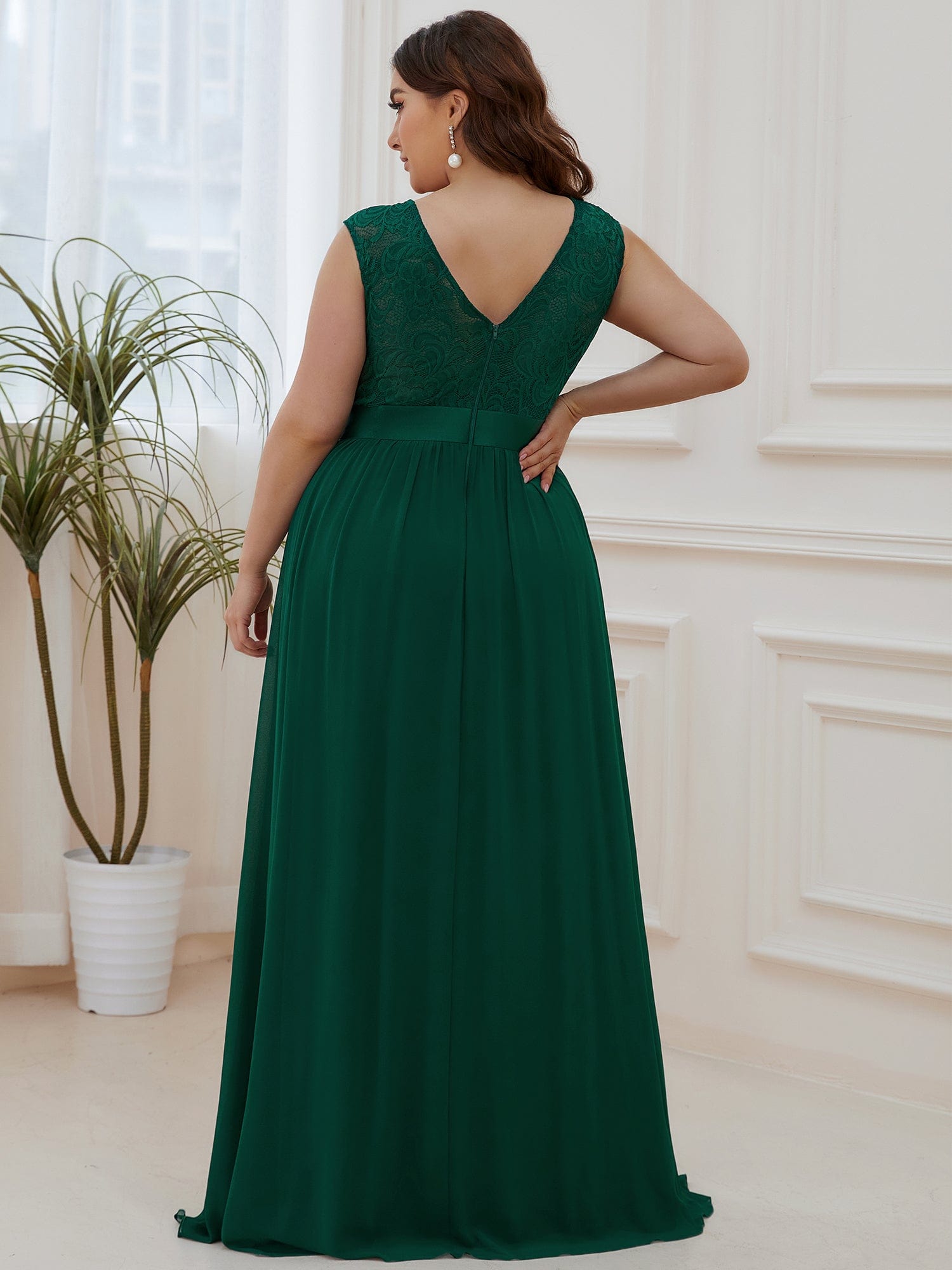 Vestido de dama de honor clásico con escote redondo y espalda en V, de encaje, talla personalizada, para noche formal