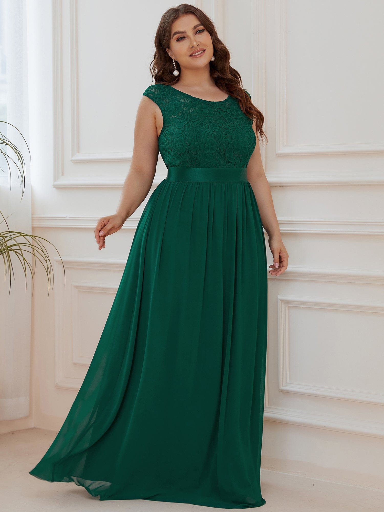 Vestido de dama de honor clásico con escote redondo y espalda en V, de encaje, talla personalizada, para noche formal