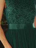 Vestido clásico de dama de honor con escote redondo, espalda descubierta y corpiño de encaje, vestidos de noche formales para mujer.