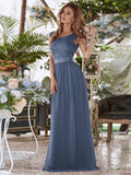 Vestido clásico de dama de honor con escote redondo, espalda descubierta y corpiño de encaje, vestidos de noche formales para mujer.
