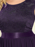 Vestido de dama de honor clásico con escote redondo y espalda en V, de encaje, talla personalizada, para noche formal