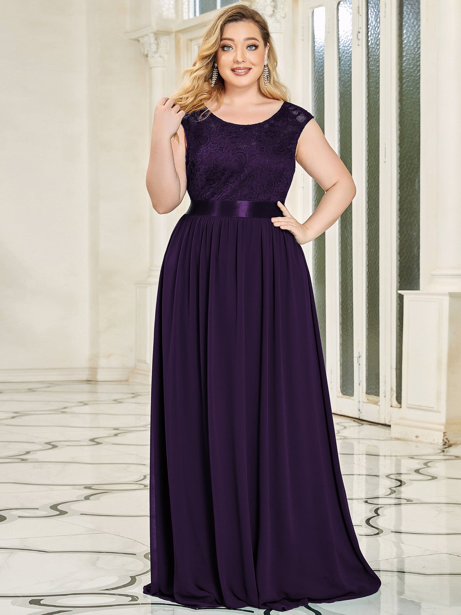 Vestido de dama de honor clásico con escote redondo y espalda en V, de encaje, talla personalizada, para noche formal