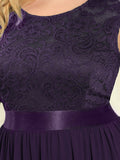 Vestido clásico de dama de honor con escote redondo, espalda descubierta y corpiño de encaje, vestidos de noche formales para mujer.