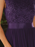 Vestido clásico de dama de honor con escote redondo, espalda descubierta y corpiño de encaje, vestidos de noche formales para mujer.
