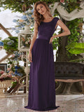 Vestido clásico de dama de honor con escote redondo, espalda descubierta y corpiño de encaje, vestidos de noche formales para mujer.