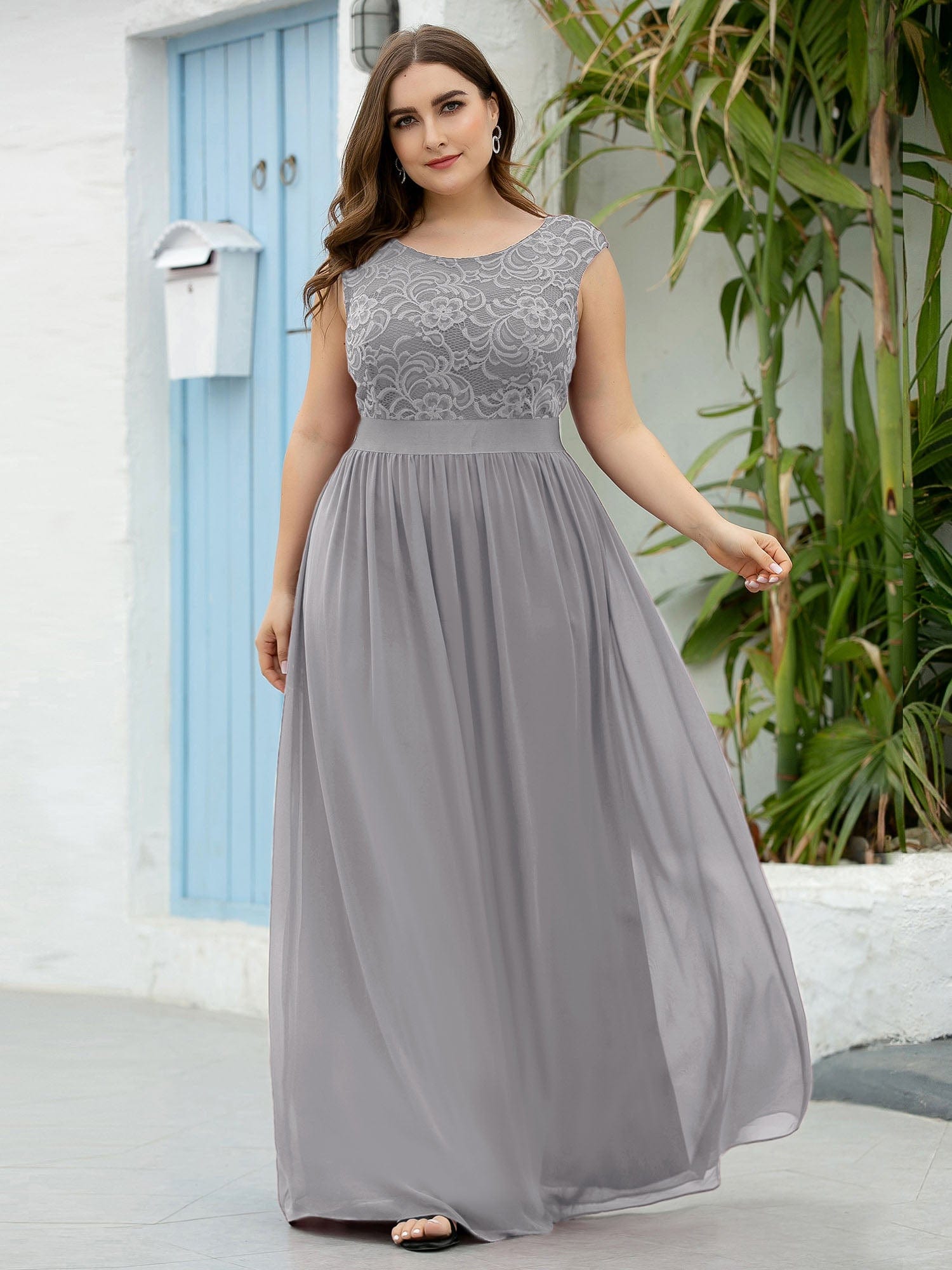 Vestido de dama de honor clásico con escote redondo y espalda en V, de encaje, talla personalizada, para noche formal