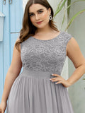 Vestido de dama de honor clásico con escote redondo y espalda en V, de encaje, talla personalizada, para noche formal