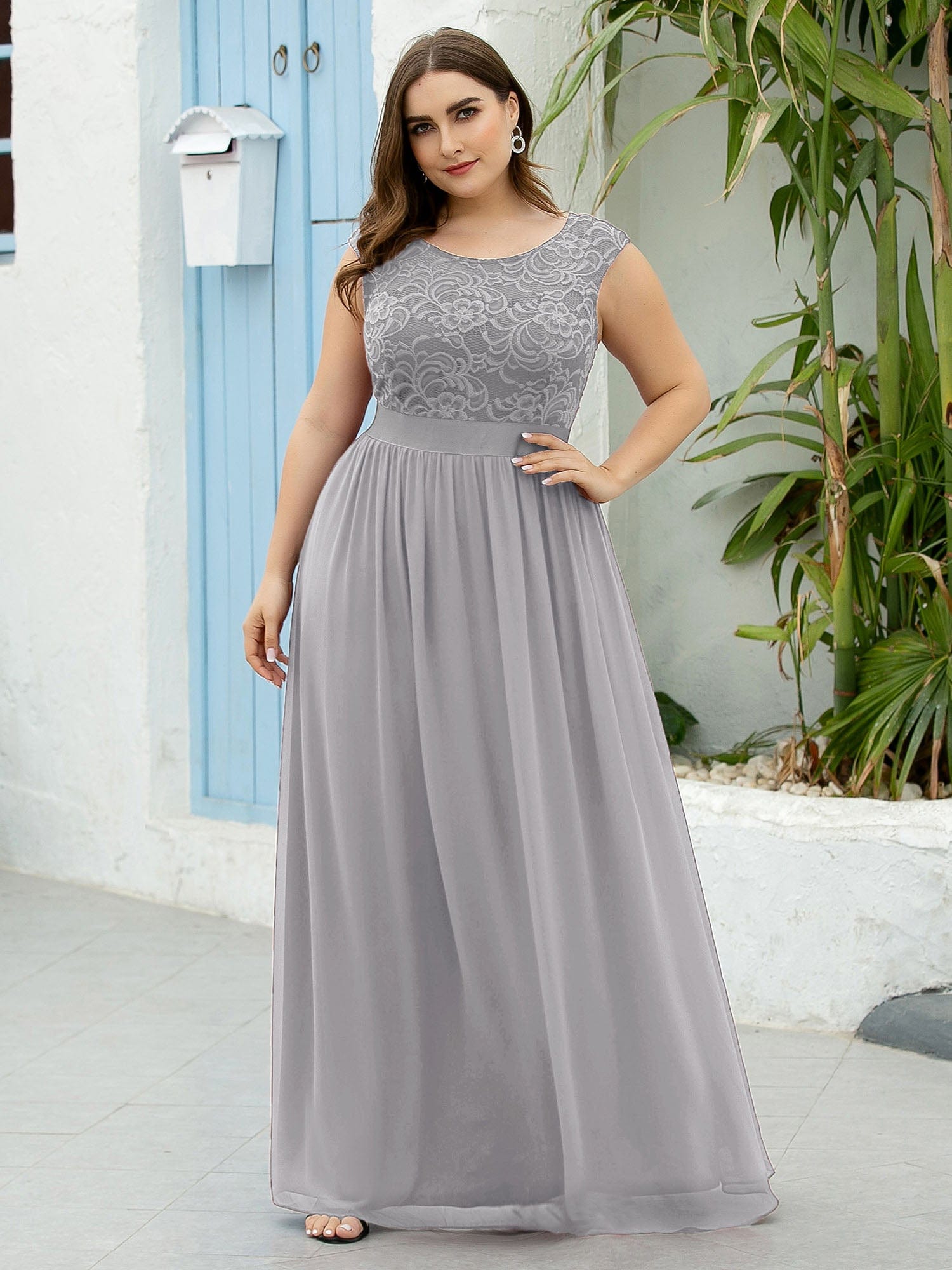 Vestido de dama de honor clásico con escote redondo y espalda en V, de encaje, talla personalizada, para noche formal