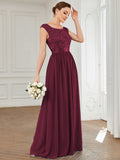 Vestido de dama de honor clásico con escote redondo y espalda en V, de encaje, talla personalizada, para noche formal