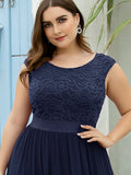 Vestido de dama de honor clásico con escote redondo y espalda en V, de encaje, talla personalizada, para noche formal