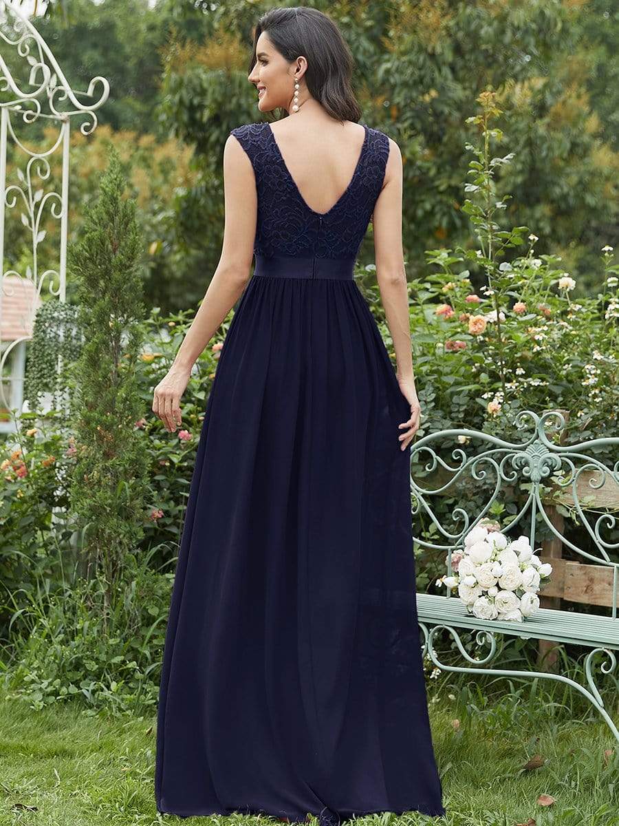 Vestido clásico de dama de honor con escote redondo y espalda en V, corpiño de encaje, vestidos formales de noche, vestidos de fiesta