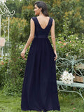 Vestido clásico de dama de honor con escote redondo y espalda en V, corpiño de encaje, vestidos formales de noche, vestidos de fiesta