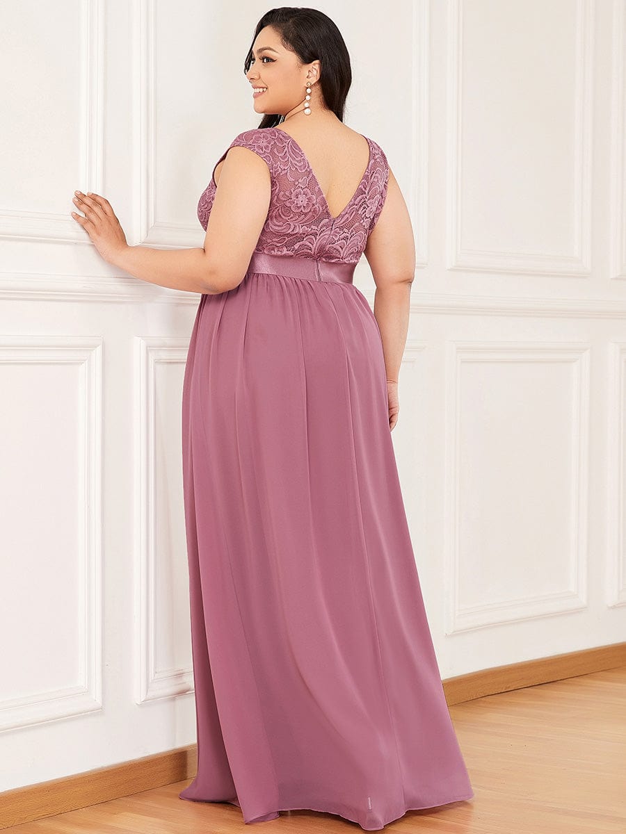 Vestido de dama de honor clásico con escote redondo y espalda en V, de encaje, talla personalizada, para noche formal