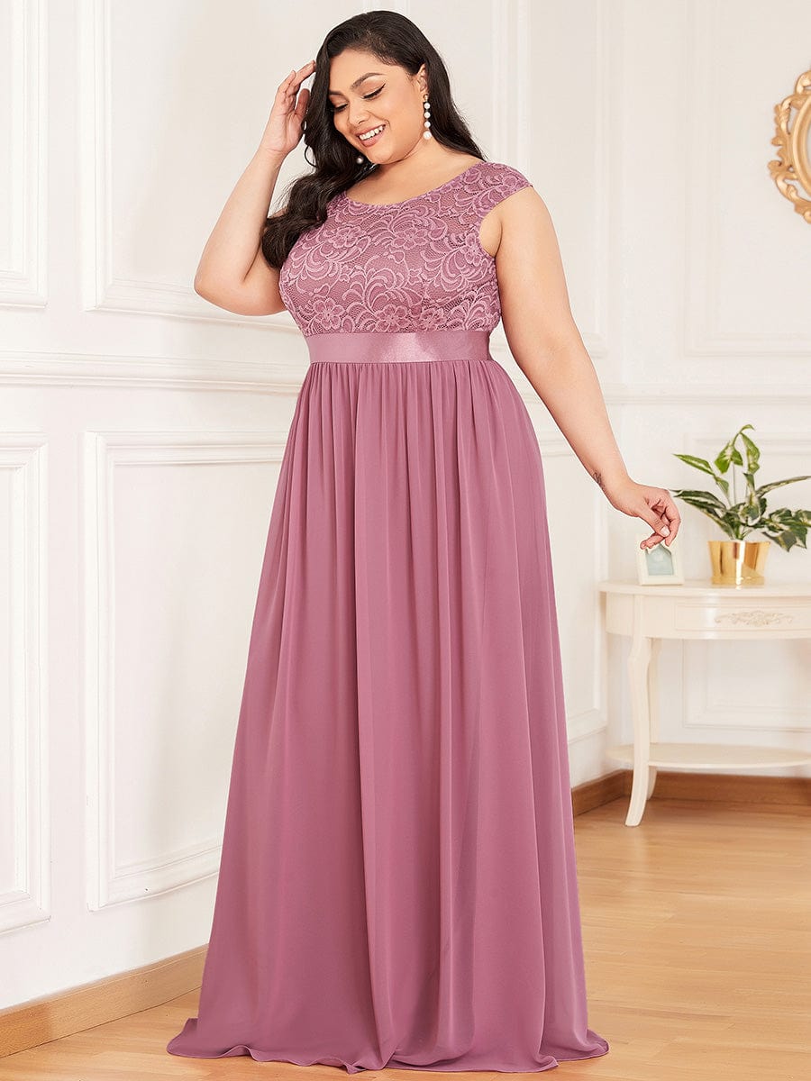 Vestido de dama de honor clásico con escote redondo y espalda en V, de encaje, talla personalizada, para noche formal