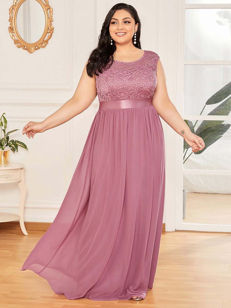 Vestido de dama de honor clásico con escote redondo y espalda en V, de encaje, talla personalizada, para noche formal