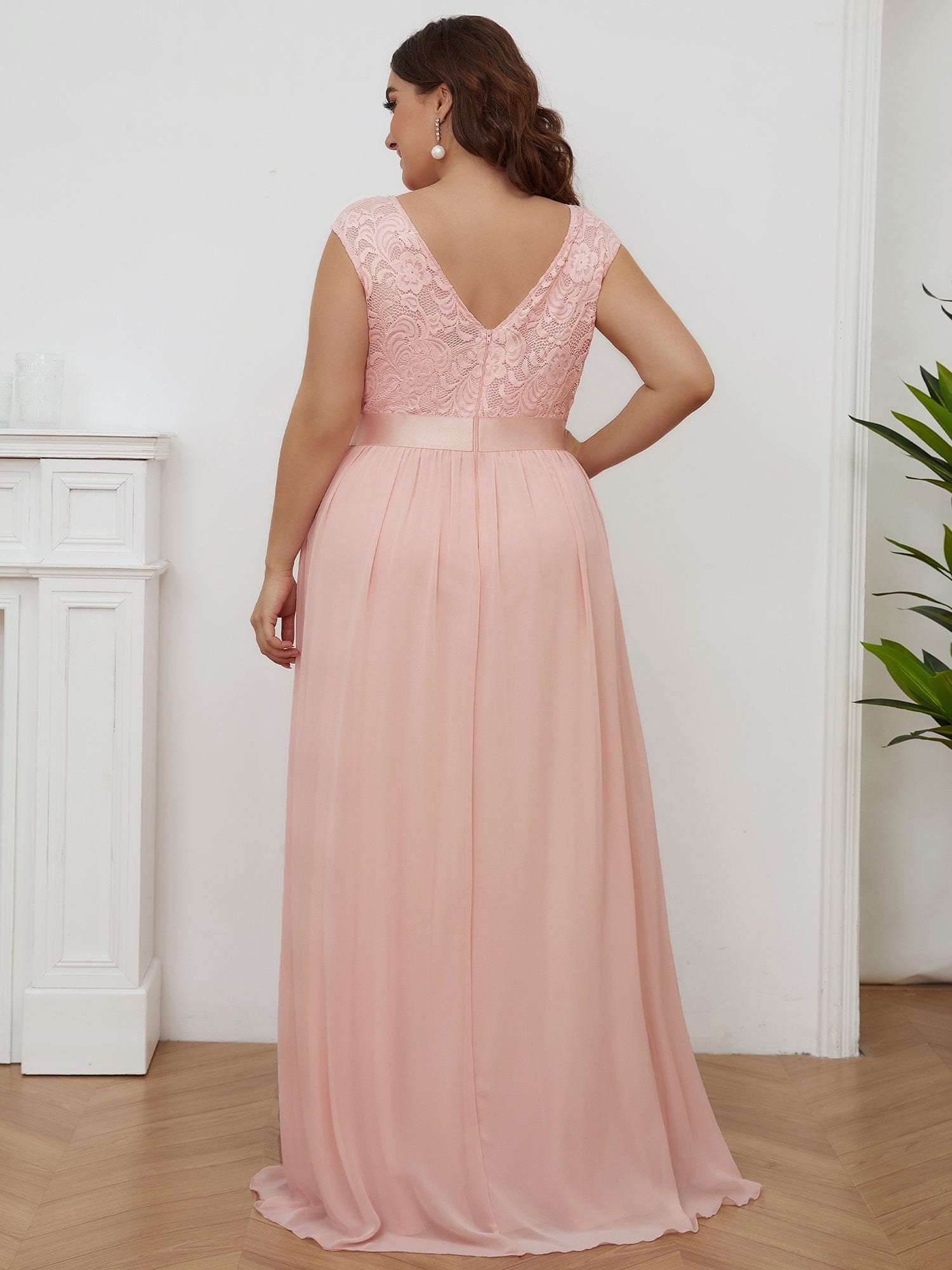 Vestido de dama de honor clásico con escote redondo y espalda en V, de encaje, talla personalizada, para noche formal