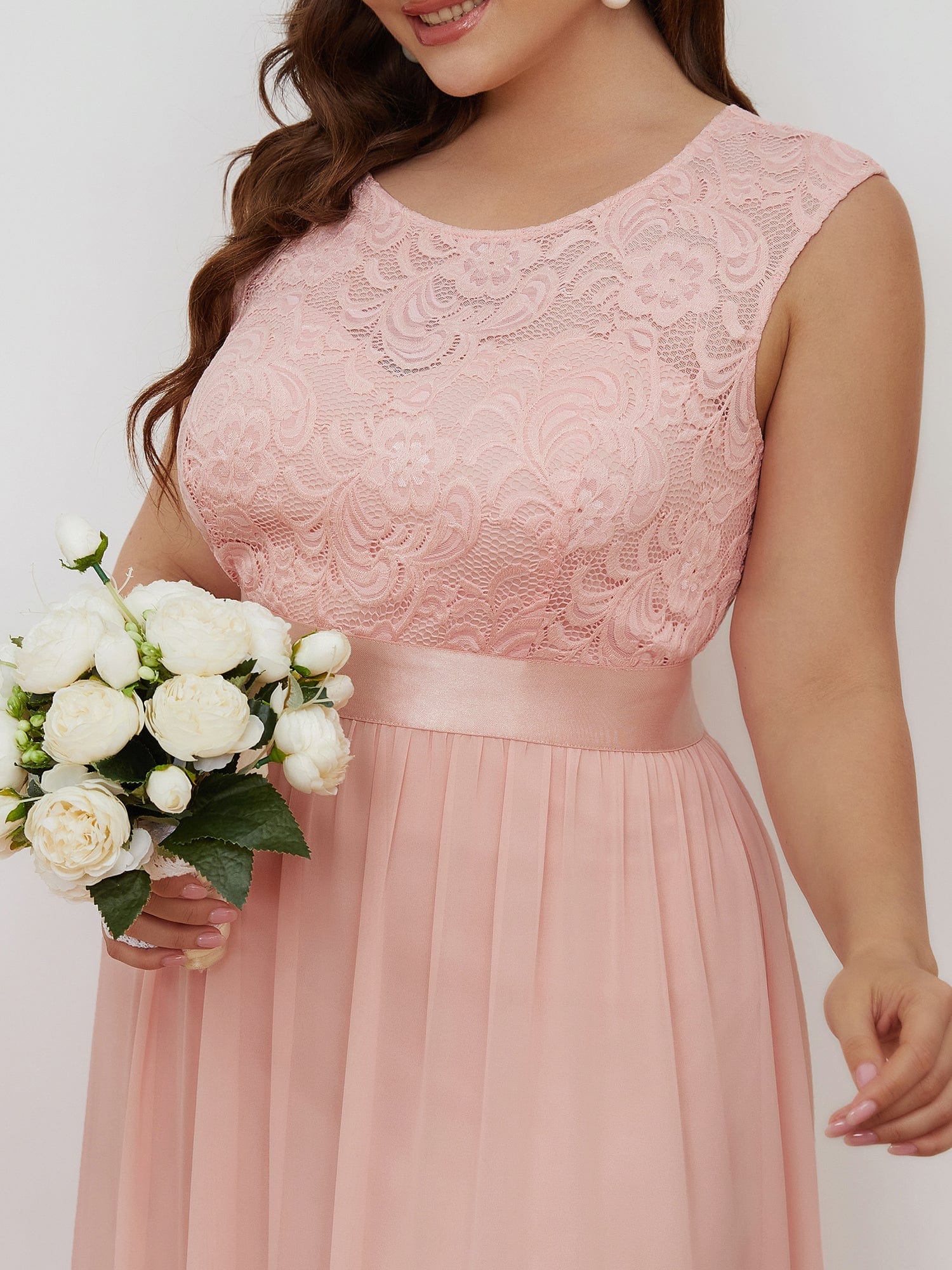 Vestido de dama de honor clásico con escote redondo y espalda en V, de encaje, talla personalizada, para noche formal