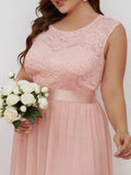 Vestido de dama de honor clásico con escote redondo y espalda en V, de encaje, talla personalizada, para noche formal