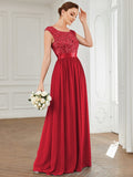 Vestido de dama de honor clásico con escote redondo y espalda en V, de encaje, talla personalizada, para noche formal