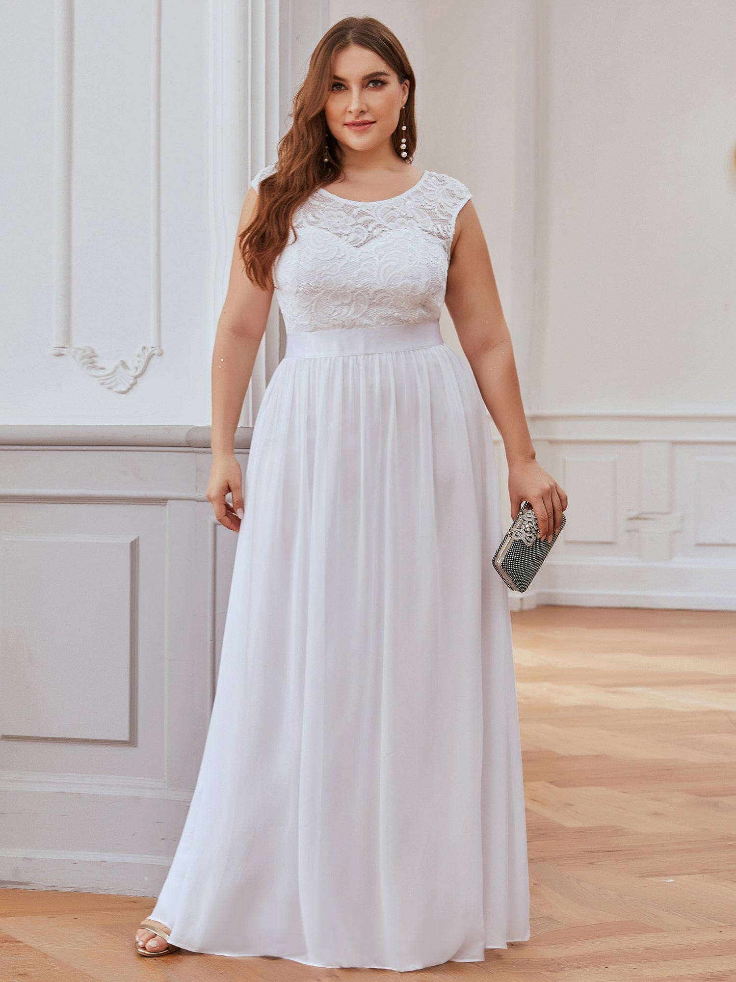 Vestido de dama de honor clásico con escote redondo y espalda en V, de encaje, talla personalizada, para noche formal
