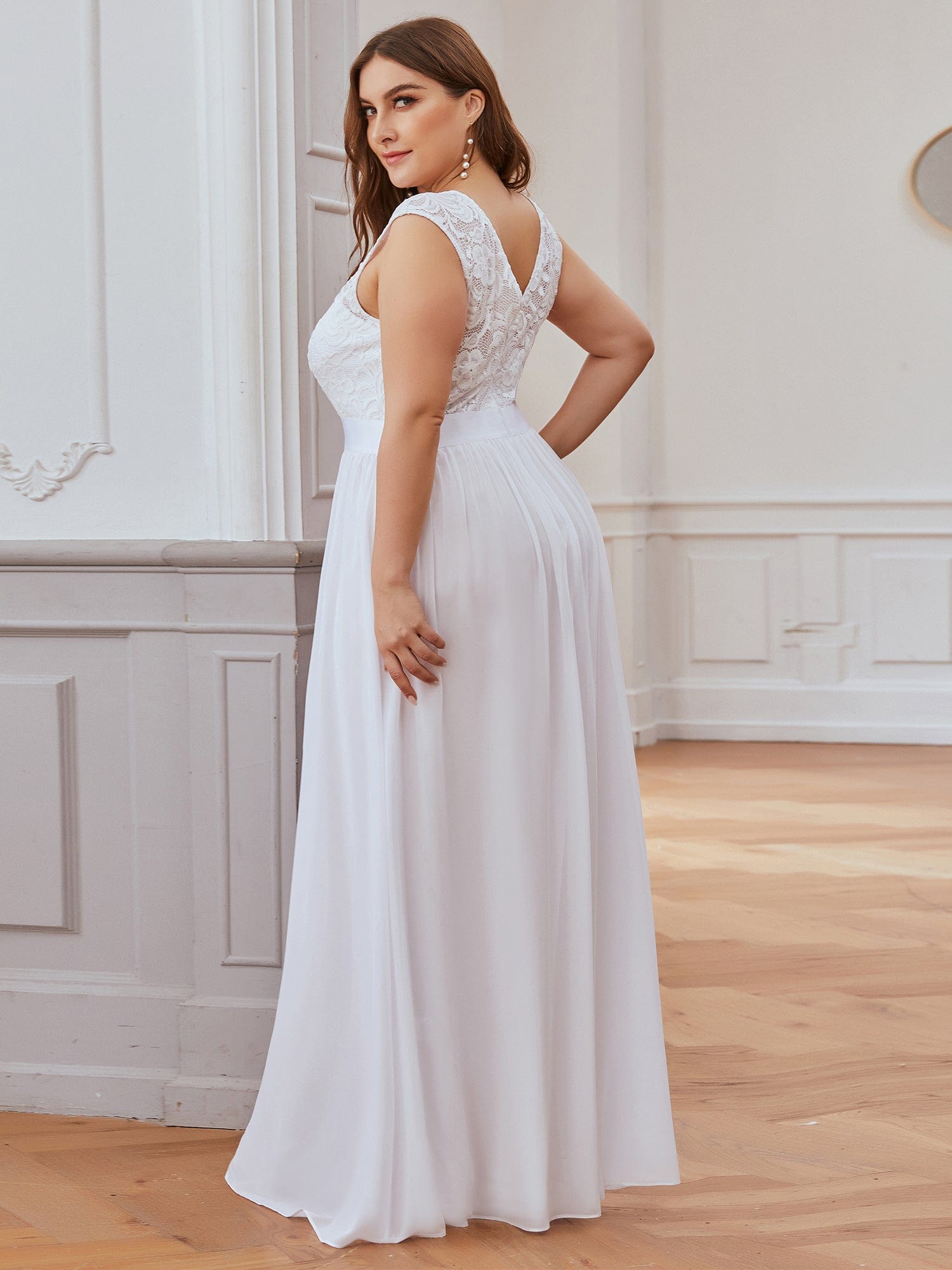 Vestido de dama de honor clásico con escote redondo y espalda en V, de encaje, talla personalizada, para noche formal