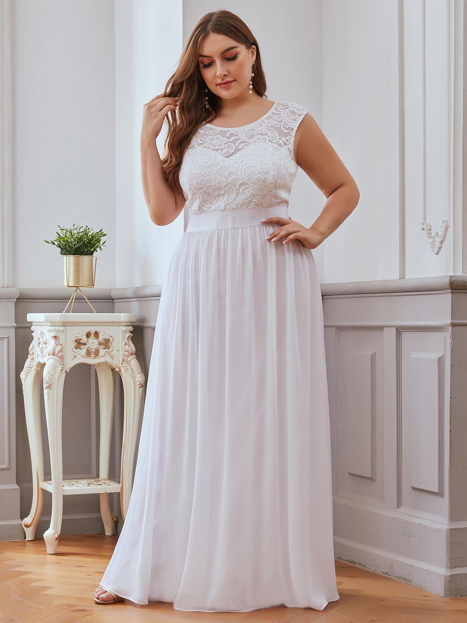 Vestido de dama de honor clásico con escote redondo y espalda en V, de encaje, talla personalizada, para noche formal