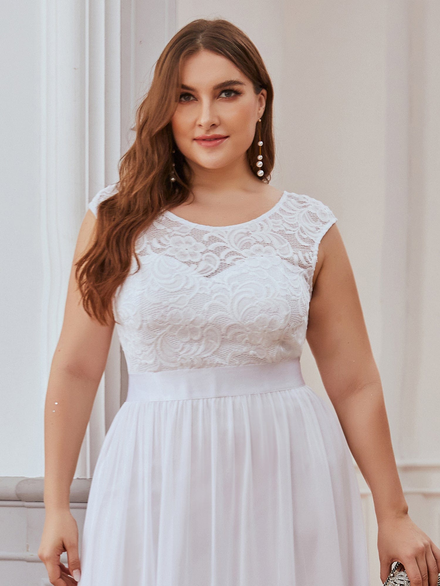 Vestido de dama de honor clásico con escote redondo y espalda en V, de encaje, talla personalizada, para noche formal