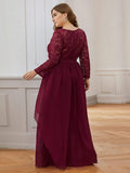 Classic Floral Lace Mother Dress with Long Sleeve Formal Evening Dresses