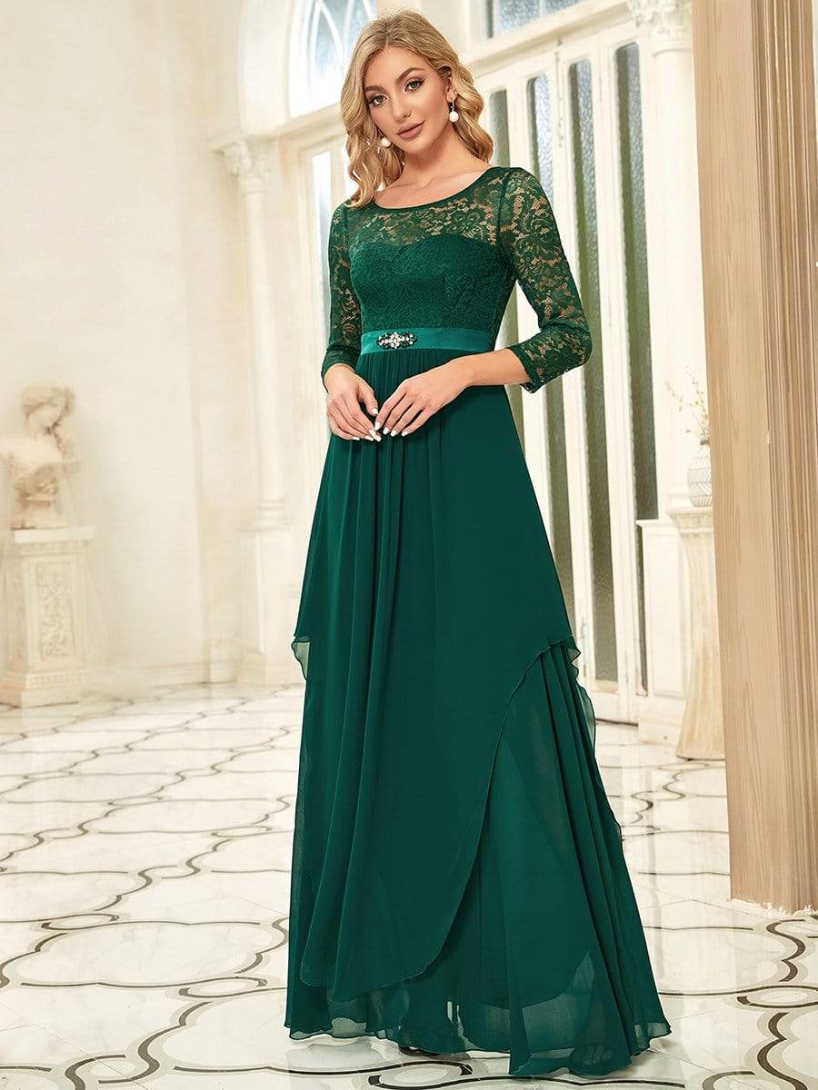 Classic Floral Lace Mother Dress with Long Sleeve Formal Evening Dresses