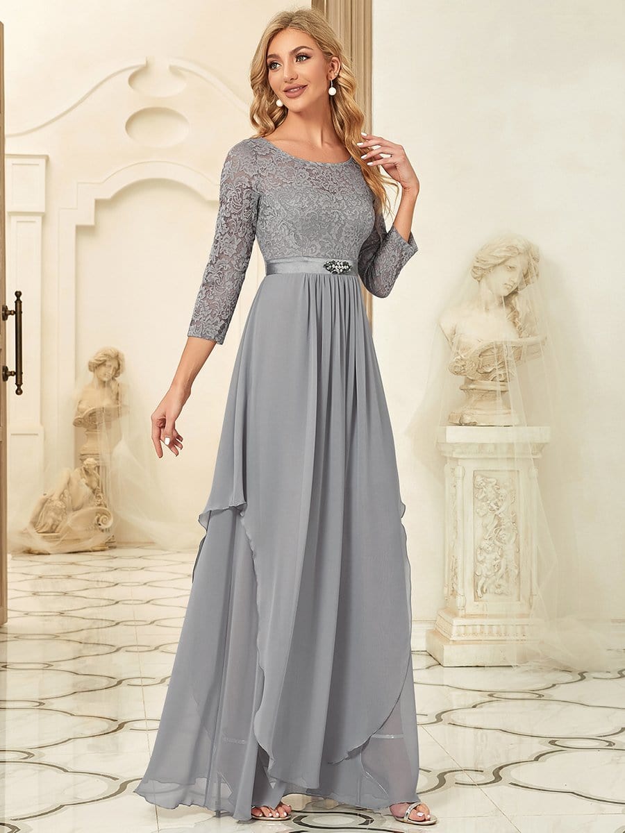 Classic Floral Lace Mother Dress with Long Sleeve Formal Evening Dresses
