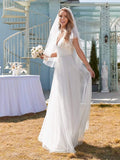 Elegantes Maxi-Brautkleid aus Spitze mit Rüschenärmeln