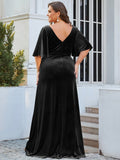 Elegantes Partykleid aus Samt mit doppeltem V-Ausschnitt und Ärmeln, Kleider für die Brautmutter, formelle Abendkleider
