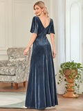 Elegantes Partykleid aus Samt mit doppeltem V-Ausschnitt und Ärmeln, Kleider für die Brautmutter, formelle Abendkleider