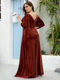 Elegantes Partykleid aus Samt mit doppeltem V-Ausschnitt und Ärmeln, Kleider für die Brautmutter, formelle Abendkleider