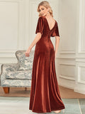 Elegantes Partykleid aus Samt mit doppeltem V-Ausschnitt und Ärmeln, Kleider für die Brautmutter, formelle Abendkleider
