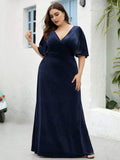 Elegantes Partykleid aus Samt mit doppeltem V-Ausschnitt und Ärmeln, Kleider für die Brautmutter, formelle Abendkleider