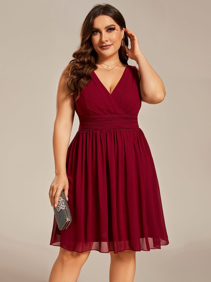 Plus Size Chiffon Sleeveless V Neck Short Bridesmaid Dress Wedding Party Guest Dresses Gowns